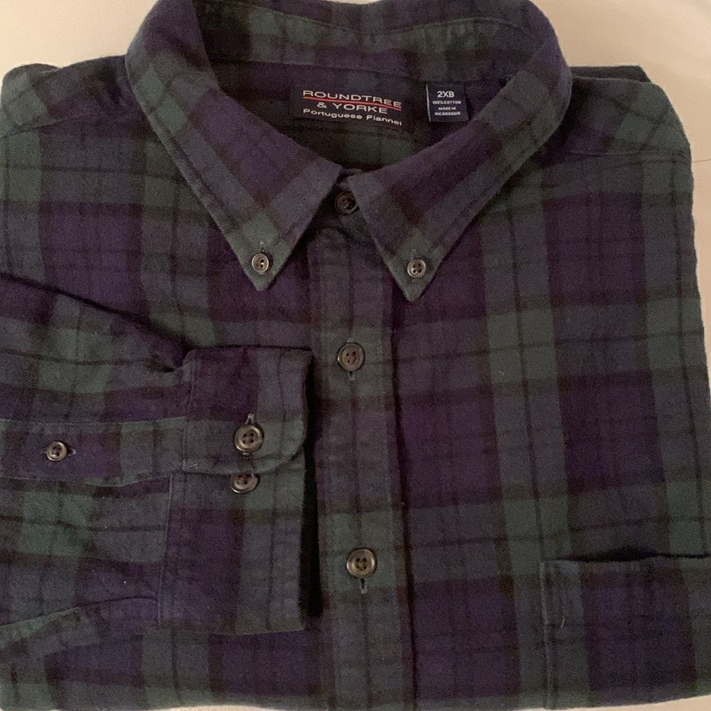 Roundtree Yorke Portuguese Flannel Violet Green Button Down Men’s Shirt Size 2XB